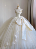 Timeless Ball Gown Strapless Satin Tulle Long White Wedding Dresses Brides Dress HZ1214