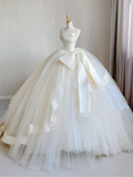 Timeless Ball Gown Strapless Satin Tulle Long White Wedding Dresses Brides Dress HZ1214