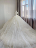 Timeless Ball Gown Strapless Satin Tulle Long White Wedding Dresses Brides Dress HZ1214