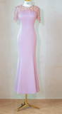 Elegant Jewel Mermaid Evening Dresses Satin Pink Mother of the Bride Dress HZ1121