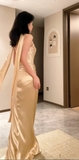 Elegant Strapless Sheath Wedding Guest Dresses Gold Strapless Formal Dress Satin Sleeveless Evening Gowns HZ1121