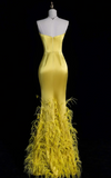 Elegant Sweetheart Mermaid Long Prom Dresses Satin Yellow Formal Dresses Sleeveless Evening Dresses HZ1121
