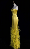Elegant Sweetheart Mermaid Long Prom Dresses Satin Yellow Formal Dresses Sleeveless Evening Dresses HZ1121