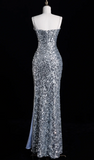 Elegant Spaghetti Straps Mermaid Long Prom Dresses Silver Sequin Formal Dresses Sleeveless Evening Dresses HZ1121