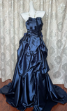 Vintage Halter A-Line Long Prom Dresses Satin Navy Blue Formal Dresses Sleeveless Evening Dresses HZ1121