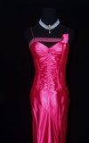 Elegant Spaghetti Strap Sheath Long Prom Dresses Satin Hot Pink Formal Dresses Sleeveless Evening Dresses HZ1121