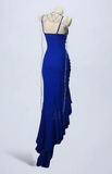 Elegant Spaghetti Strap Mermaid Long Prom Dresses Chiffon Blue Formal Dresses Sleeveless Evening Dresses HZ1121