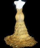 Elegant Sweetheart Mermaid Long Prom Dresses Tulle Sequin Yellow Evening Dresses HZ1121