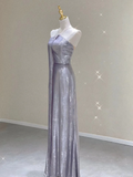 Pretty Sheath Halter Sleeveless Long Silver Gray Sequin Prom Dresses Evening Dresses HZ1214