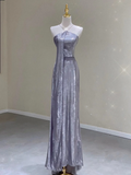 Pretty Sheath Halter Sleeveless Long Silver Gray Sequin Prom Dresses Evening Dresses HZ1214