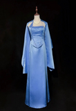 Vintage Asymmetric Neck Sheath Long Evening Dresses Satin Blue Guest Dress HZ1121