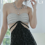 Sexy Strapless Mermaid Long Evening Dresses Beaded Sequin Party Dresses Black Prom Dresses HZ1121