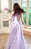 Sweet V-neck Sheath Long Evening Dresses Chiffon Ruffles Backless Party Dresses Purple Birthday Dresses HZ1121