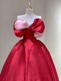 Pretty Ball Gown Sweetheart Red Satin Long Prom Dresses Evening Dresses HZ1214