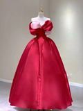 Pretty Ball Gown Sweetheart Red Satin Long Prom Dresses Evening Dresses HZ1214