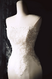 Timeless Strapless Mermaid Wedding Dresses Tulle Applique White Bridal Gowns HZ1121