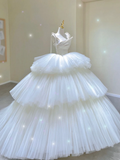 Timeless Ball Gown Strapless Tulle Long White Wedding Dresses Brides Dress HZ1214