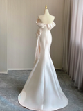 Unique Mermaid Off The Shoulder Ruffles Long Satin Pink Wedding Dresses Brides Dress HZ1214