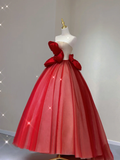 Pretty Ball Gown Strapless Red Tulle Long Prom Dresses Evening Dresses HZ1214