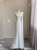 Simple Mermaid One Shoulder Neckline Long Satin Wedding Dresses Brides Dress HZ1214