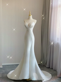 Simple Mermaid Sweetheart Neckline Long Satin White Wedding Dresses Brides Dress HZ1214