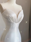 Simple Mermaid Sweetheart Neckline Long Satin White Wedding Dresses Brides Dress HZ1214