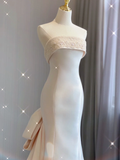 Simple Mermaid Strapless Neckline Long Satin Pink Wedding Dresses Brides Dress HZ1214