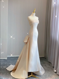 Simple Mermaid Strapless Neckline Long Satin Pink Wedding Dresses Brides Dress HZ1214