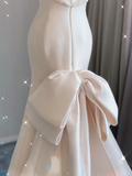 Simple Mermaid Strapless Neckline Long Satin Pink Wedding Dresses Brides Dress HZ1214