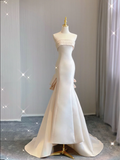 Simple Mermaid Strapless Neckline Long Satin Pink Wedding Dresses Brides Dress HZ1214