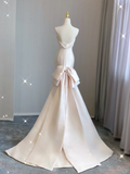 Simple Mermaid Strapless Neckline Long Satin Pink Wedding Dresses Brides Dress HZ1214