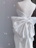 Simple Mermaid Strapless Neckline Long Satin White Wedding Dresses Brides Dress HZ1214