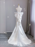 Simple Mermaid Strapless Neckline Long Satin White Wedding Dresses Brides Dress HZ1214