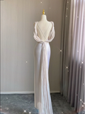 Simple Sheath V Neckline Long Satin Backless Wedding Dresses Brides Dress HZ1214