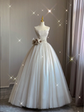 Pretty Ball Gown Strapless Champagne Tulle Long Prom Dresses Evening Dresses HZ1214