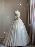 Pretty Ball Gown Strapless Champagne Tulle Long Prom Dresses Evening Dresses HZ1214
