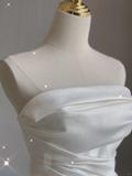 Unique Ball Gown Strapless Ruffles Long Satin White Wedding Dresses Brides Dress HZ1214