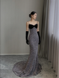 Pretty Mermaid Spaghetti Straps Sequin Sleeveless Long Prom Dresses High School Evening Dresses HZ1214