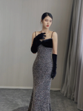Pretty Mermaid Spaghetti Straps Sequin Sleeveless Long Prom Dresses High School Evening Dresses HZ1214