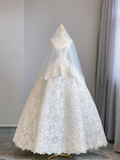 Unique Ball Gown Strapless Lace Long White Wedding Dresses Brides Dress HZ1214
