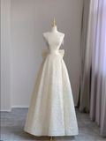 Unique A line Strapless Lace Long White Wedding Dresses Summer Brides Dress HZ1214