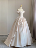 Luxury Ball Gown Off The Shoulder Neckline Long Satin Pink Wedding Dresses Brides Dress HZ1214