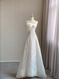 Timeless Ball Gown Strapless Long Lace White Wedding Dresses Brides Dress HZ1214
