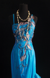 Vintage Sheath Blue Long Prom Dresses Satin Tulle Blue Evening Dresses HZ1121