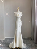 Simple Mermaid Strapless Long Satin White Wedding Dresses Brides Dress With Appliques HZ1214
