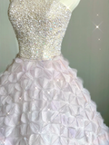 Pretty Ball Gown Strapless Sequins Beads Long Prom Dresses Graduation Dress High School Classy Evening Dresses HZ1214