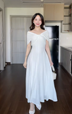 Elegant Off-Shoulder A-Line Long Prom Dress Chiffon White Wedding Guest Dress HZ1121