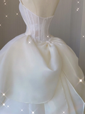 Timeless Ball Gown Strapless Long Satin White Sweep Train Wedding Dresses Brides Dress HZ1214