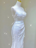 Simple Mermaid Spaghetti Straps Long White Wedding Dresses Backless Summer Brides Dress HZ1214