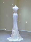 Simple Mermaid Spaghetti Straps Long White Wedding Dresses Backless Summer Brides Dress HZ1214